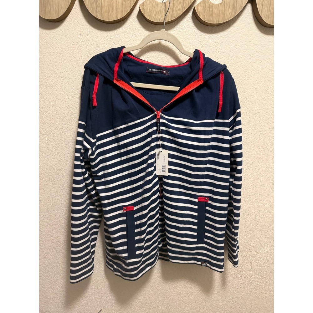 Les Trois Mats Navy Blue Striped Jacket Size T6